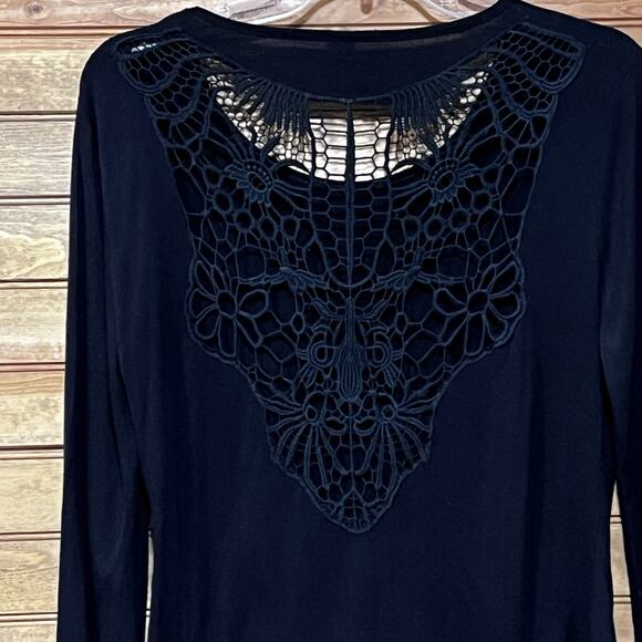 Farm Rio Women’s Long Sleeve Black Embroidered Back Size Small Chic Sexy Top - Picture 4 of 8